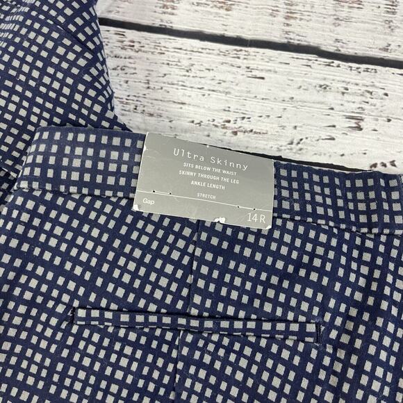 GAP Pants size 14R Ultra Skinny Navy Blue Gray Squares Stretch Casual Career - Picture 8 of 8